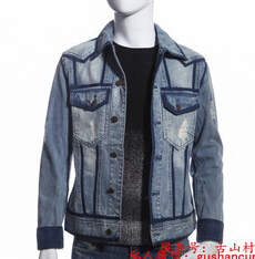 太平鸟男装正品 纯棉水洗 时尚牛仔夹克衫 修身茄克外套